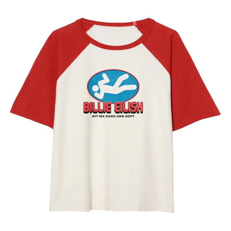 RED AND WHITE RAGLAN DROP SLEEVE TEE Billie Eilish Merch